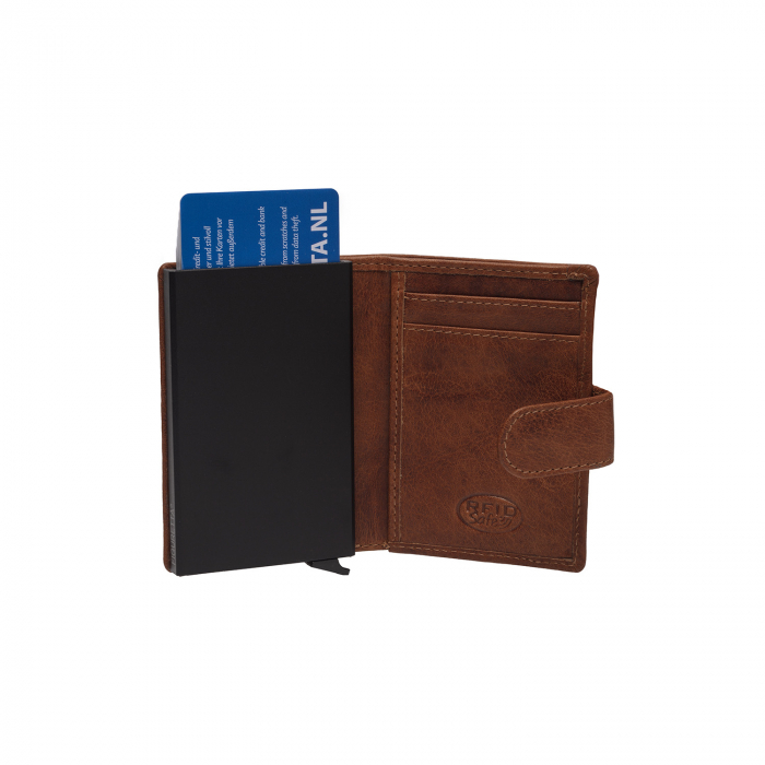 Portofel unisex cu suport pentru carduri, din piele naturala, The Chesterfield Brand, Prague, cu protectie anti scanare RFID, Maro coniac [3]
