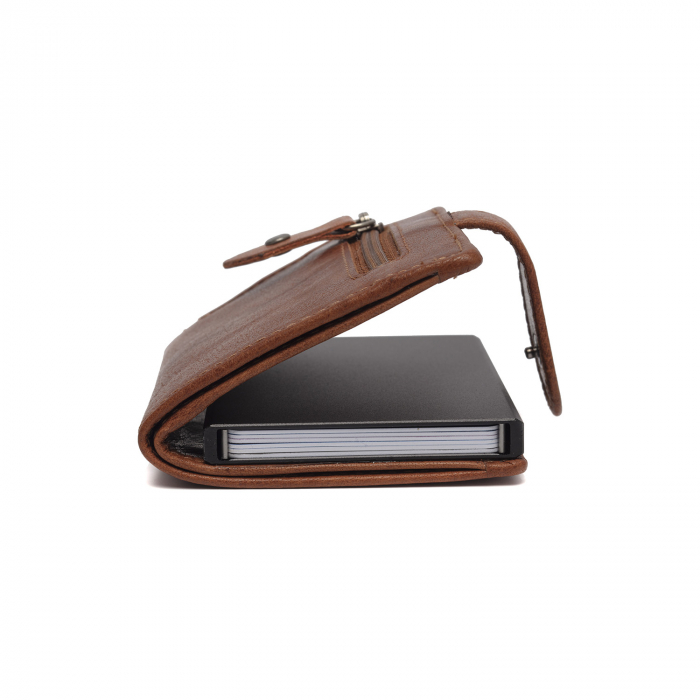 Portofel unisex cu suport pentru carduri, din piele naturala, The Chesterfield Brand, Prague, cu protectie anti scanare RFID, Maro coniac [4]