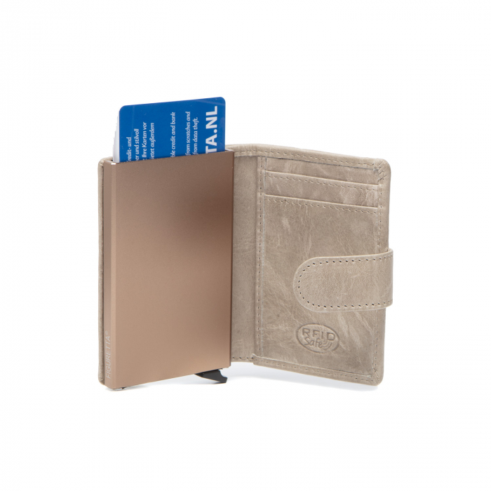 Portofel unisex cu suport pentru carduri, din piele naturala, The Chesterfield Brand, Prague, cu protectie anti scanare RFID, Bej [4]
