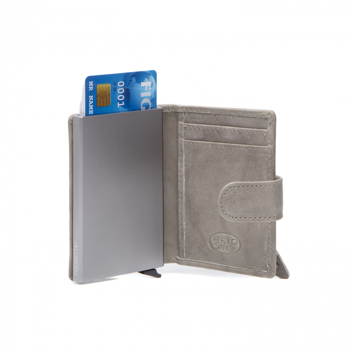 Portofel unisex cu suport pentru carduri, din piele naturala, The Chesterfield Brand, Prague, cu protectie anti scanare RFID, Gri [2]