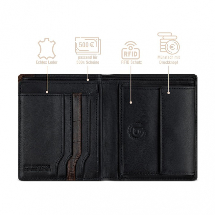 Portofel vertical din piele naturala, bugatti, seria Corso Deluxe, cu protectie anti scanare RFID, Negru [3]
