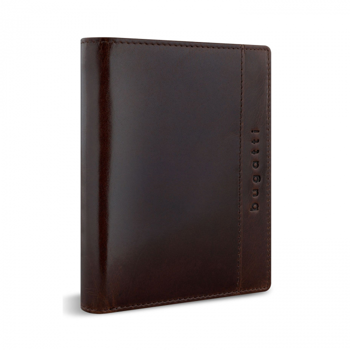 Portofel vertical din piele naturala, bugatti, seria Romano, cu protectie anti scanare RFID, Maro inchis [2]