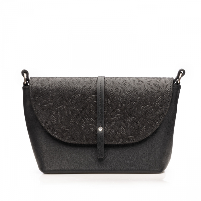Poseta de umar crossbody, din piele naturala, Negru texturat [2]