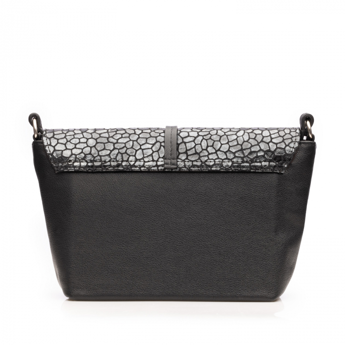 Poseta de umar crossbody, din piele naturala cu model, Negru [4]