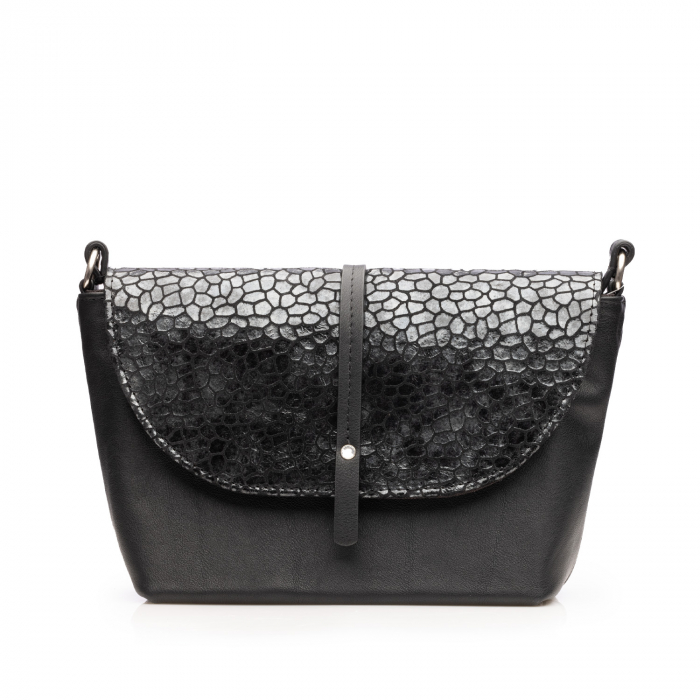 Poseta de umar crossbody, din piele naturala cu model, Negru [3]