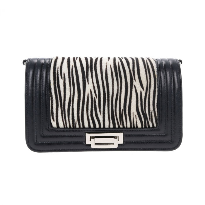 Poseta din piele naturala, neagru cu model zebra [2]