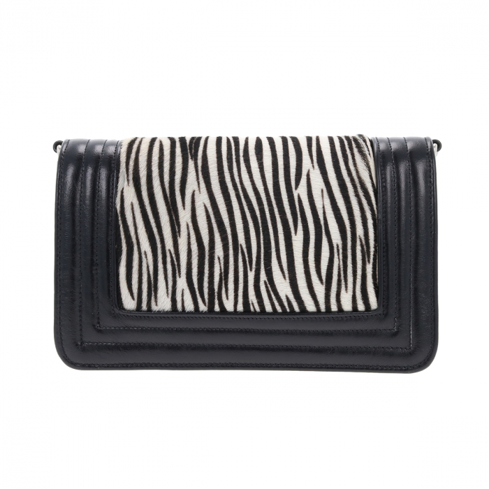 Poseta din piele naturala, neagru cu model zebra [3]