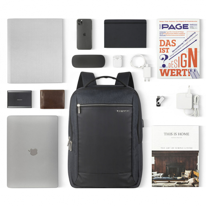 Rucsac barbati, bugatti, seria Sera pentru laptop si cu protectie RFID, Gri antracit [8]