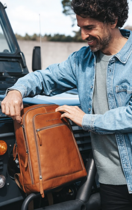 Rucsac cu compartiment laptop 14 inch, The Chesterfield Brand, din piele naturala, Detroit, Maro coniac [2]