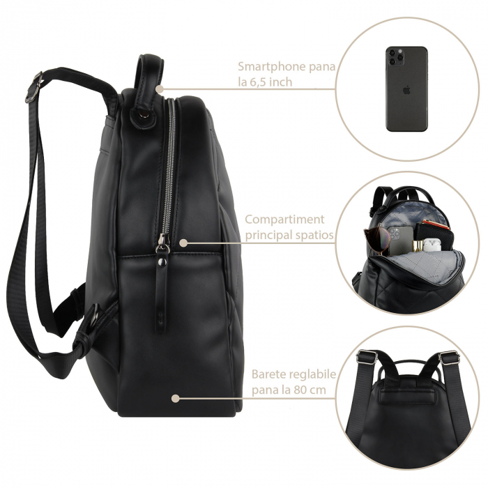 Rucsac dama, bugatti, piele ecologica, seria Cara, Negru [2]