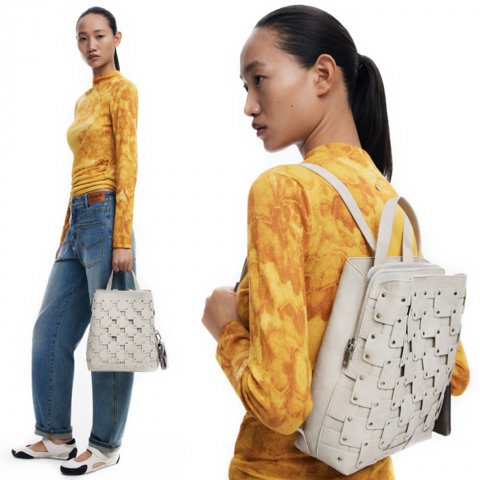 Rucsac de dama, Desigual, seria New Patch 1 Piedra, Alb [4]
