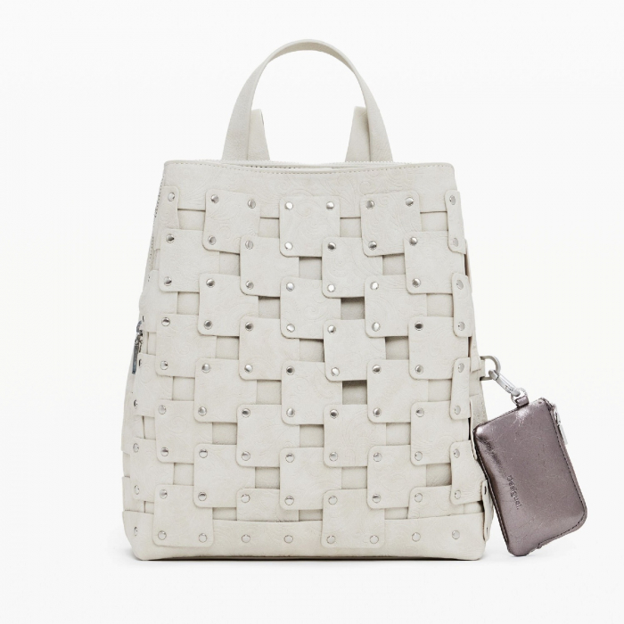 Rucsac de dama, Desigual, seria New Patch 1 Piedra, Alb [6]