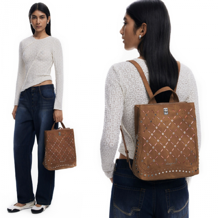 Rucsac de dama, Desigual, seria Yankee Metal Patch Sumy, Maro camel [3]