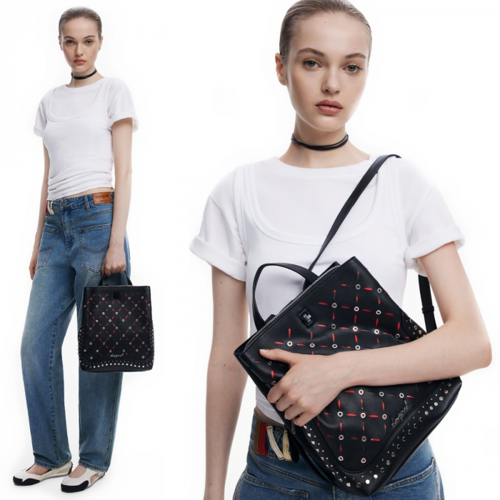 Rucsac de dama, Desigual, seria Yankee Metal Patch Sumy, Negru [3]
