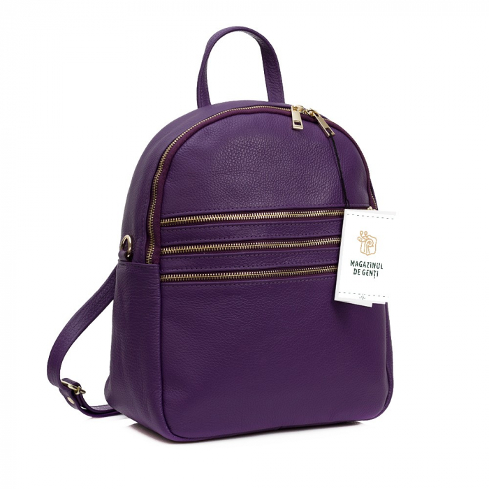 Rucsac de dama din piele naturala, Magazinul De Genti, Salvo, Mov [1]