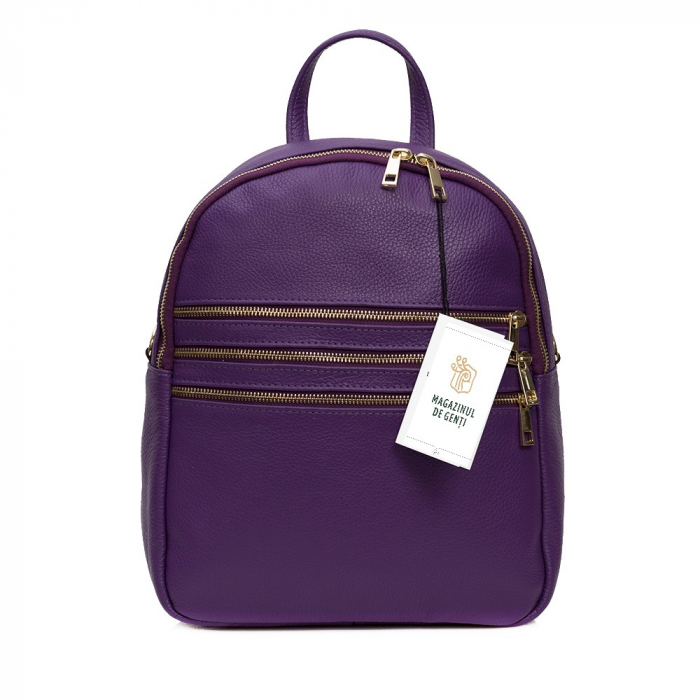 Rucsac de dama din piele naturala, Magazinul De Genti, Salvo, Mov [2]