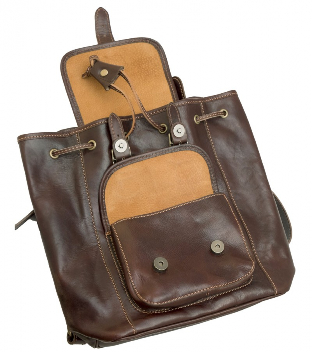 Rucsac de dama din piele naturala vachetta, model R 125, Maro inchis [3]