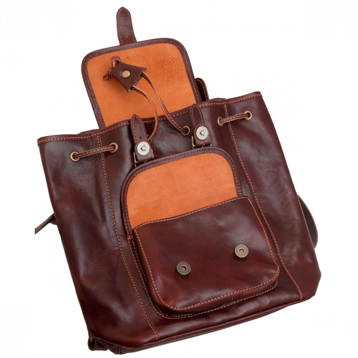 Rucsac de dama din piele naturala vachetta, model R 125, Maro roscat [4]
