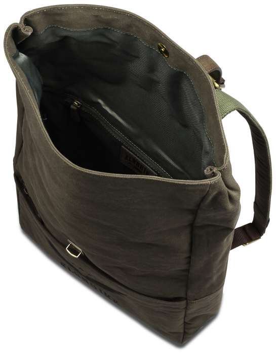 Rucsac pentru barbati, bumbac rezistent si piele naturala, Klondike, seria Dawson, Verde olive [5]
