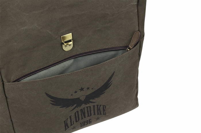 Rucsac pentru barbati, bumbac rezistent si piele naturala, Klondike, seria Dawson, Verde olive [6]