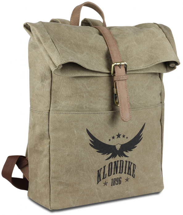 Rucsac pentru barbati, bumbac rezistent si piele naturala, Klondike, seria Dawson, Verde olive [10]