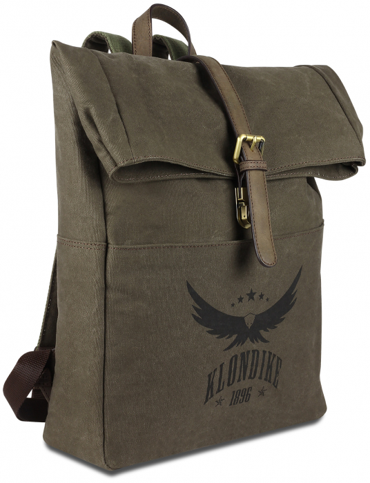 Rucsac pentru barbati, bumbac rezistent si piele naturala, Klondike, seria Dawson, Verde olive [2]