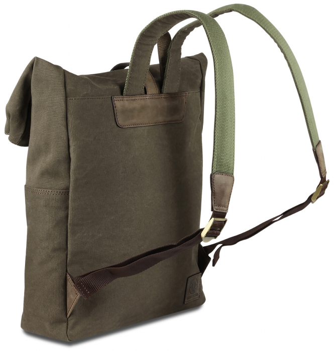 Rucsac pentru barbati, bumbac rezistent si piele naturala, Klondike, seria Dawson, Verde olive [4]