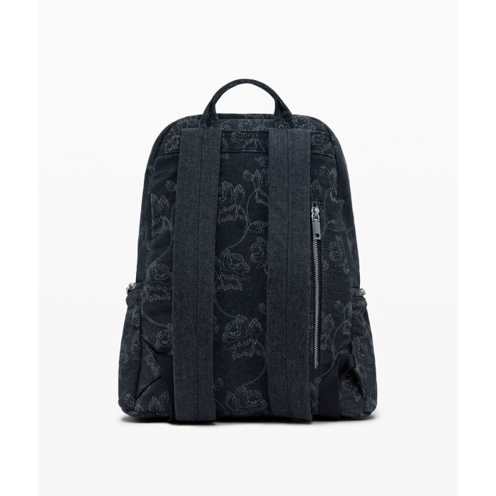 Rucsac mare de dama din denim brodat, Desigual, seria Whisky Chester, Negru [4]