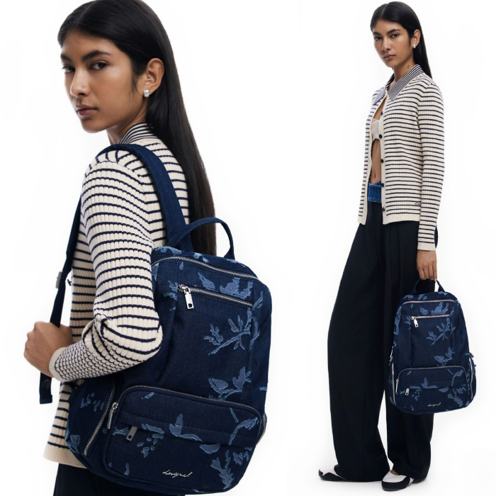Rucsac mare de dama din denim, Desigual, seria Kilo Chester Mini, Bleumarin [4]