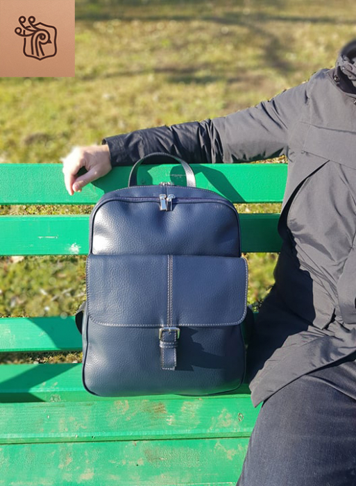 Rucsac unisex din piele naturala moale, model 245, Negru mat [3]