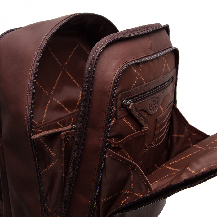 Rucsac cu compartiment laptop 14 inch, The Chesterfield Brand, din piele naturala, Detroit, Maro inchis [2]
