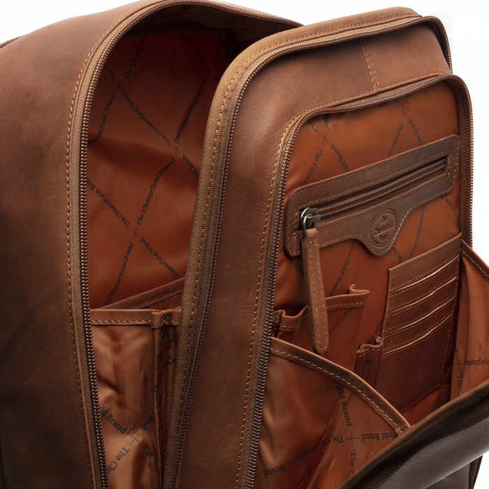 Rucsac cu compartiment laptop 14 inch, The Chesterfield Brand, din piele naturala, Detroit, Maro coniac [4]