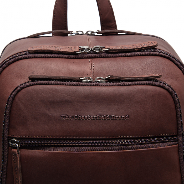 Rucsac cu compartiment laptop 14 inch, The Chesterfield Brand, din piele naturala, Detroit, Maro inchis [3]