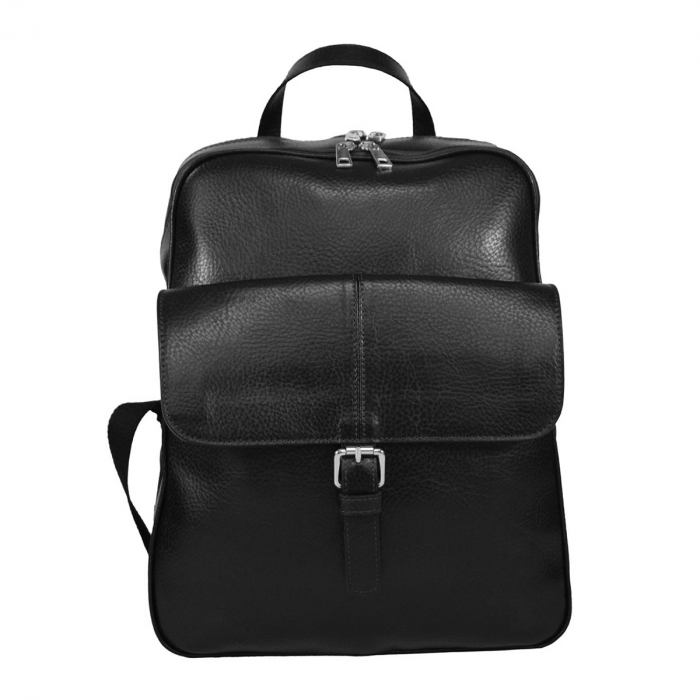 Rucsac unisex din piele naturala moale, model 245, Negru mat [4]
