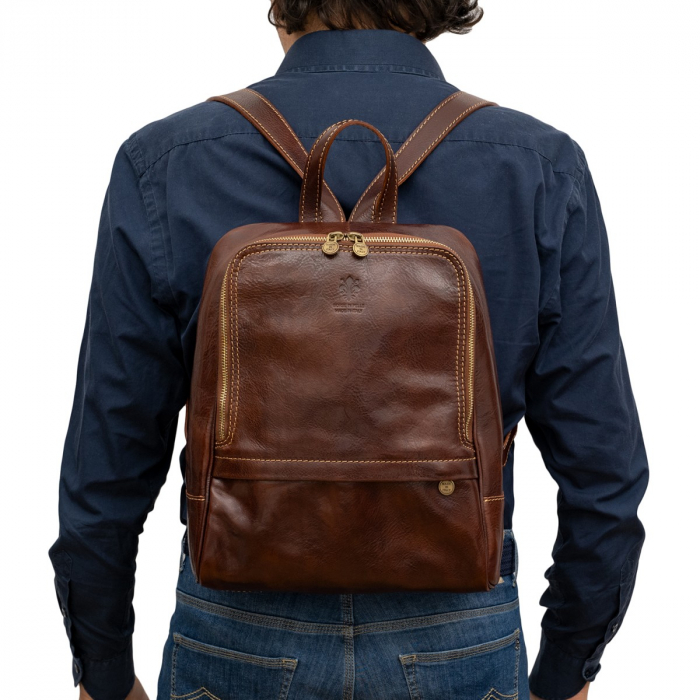 Rucsac unisex din piele naturala vachetta, model R135, Maro [2]
