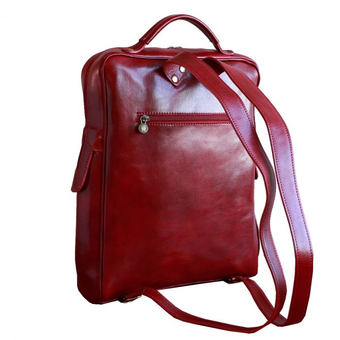 Rucsac  unisex din piele rosie model R107 [2]