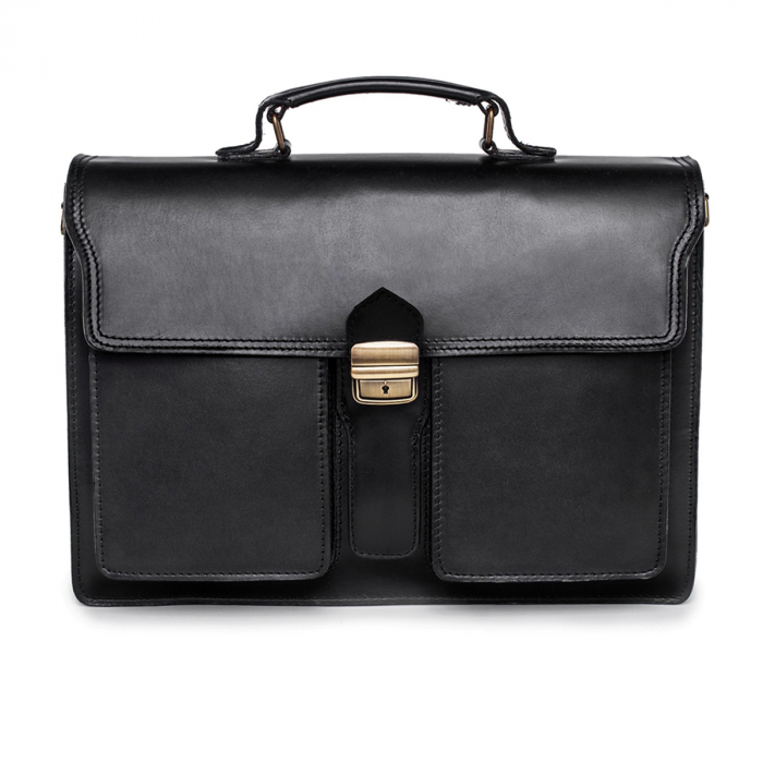 Servieta din piele naturala, model S019, Negru [4]