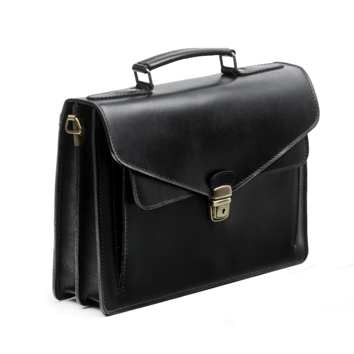 Servieta din piele naturala model S022, Negru [1]