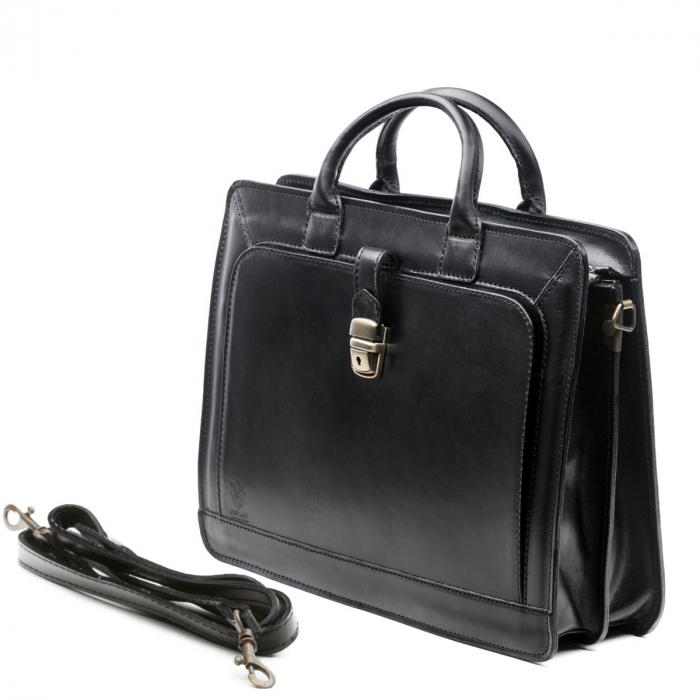 Servieta din piele naturala, model S023, Negru [3]