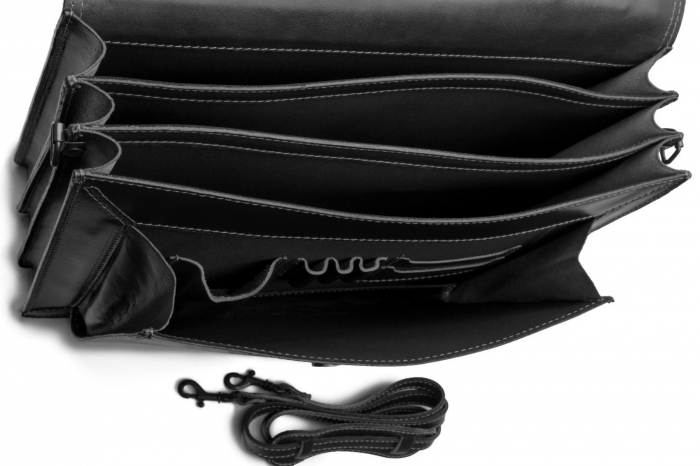 Servieta din piele naturala, model S017, Negru [4]