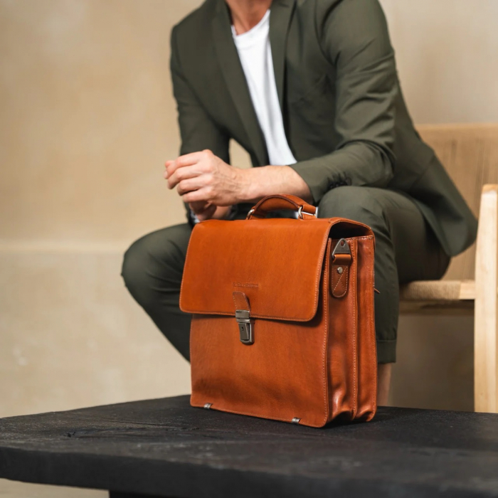 Servieta pentru acte si laptop 15 inch, The Chesterfield Brand, Salvatore, piele naturala, Maro coniac [2]