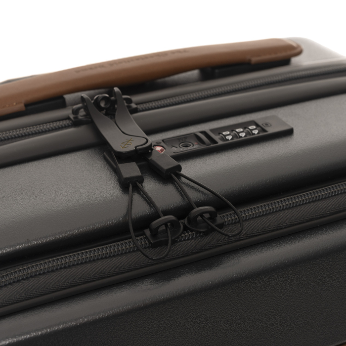 Troler mic cu compartiment de laptop, din policarbonat usor si piele naturala, The Chesterfield Brand, Zuna +, Negru grafit [6]