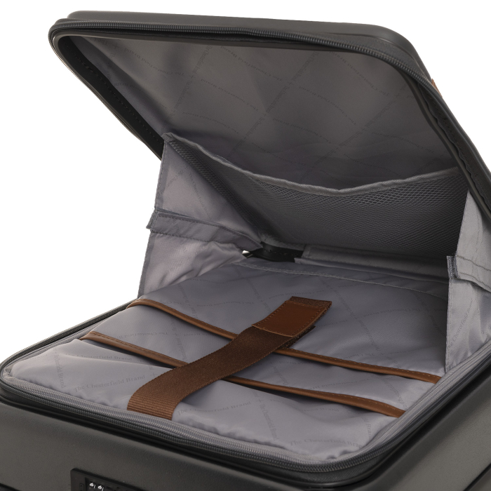 Troler mic cu compartiment de laptop, din policarbonat usor si piele naturala, The Chesterfield Brand, Zuna +, Negru grafit [3]