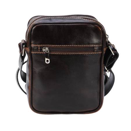 Borseta de barbati din piele naturala, model 10 cu fermoare, Maro vintage [4]