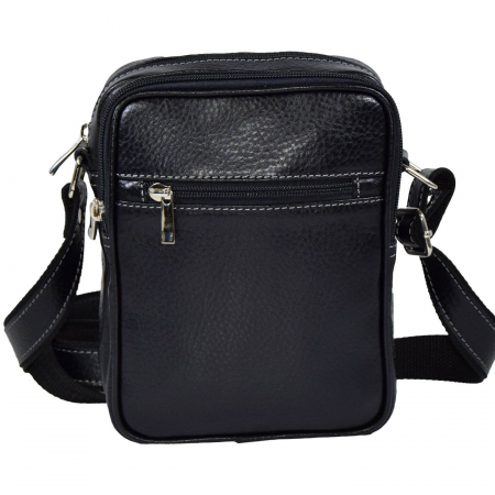 Borseta de barbati din piele naturala moale, model 10 cu fermoare, Negru mat [3]