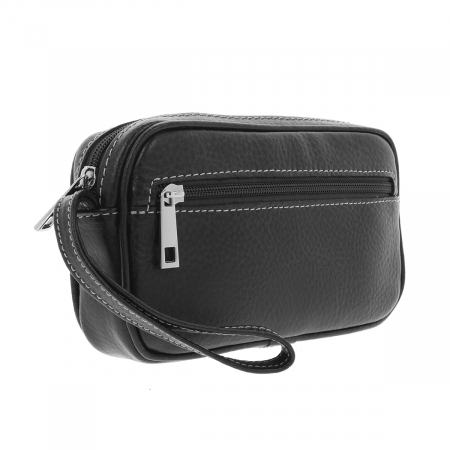 Borseta de barbati din piele naturala moale, model 015 de mana cu cusaturi in contrast, Negru mat [4]