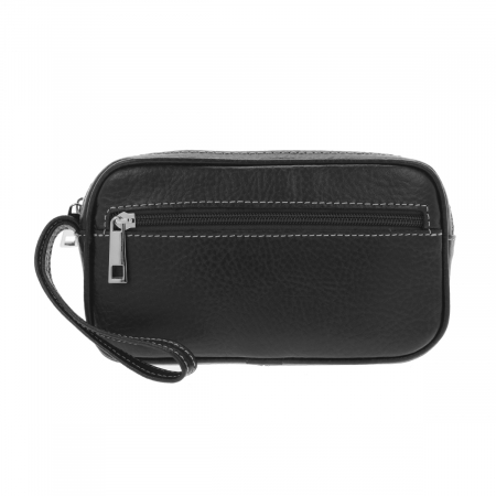Borseta de barbati din piele naturala moale, model 015 de mana cu cusaturi in contrast, Negru mat [1]