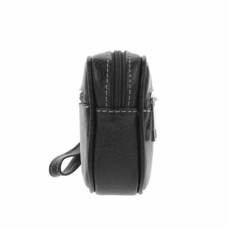 Borseta de barbati din piele naturala moale, model 015 de mana cu cusaturi in contrast, Negru mat [2]