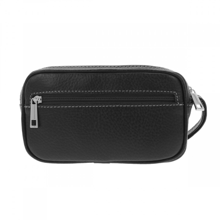 Borseta de barbati din piele naturala moale, model 015 de mana cu cusaturi in contrast, Negru mat [3]