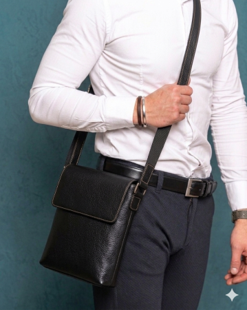 Borseta de barbati din piele naturala moale, model 055, Negru mat [1]